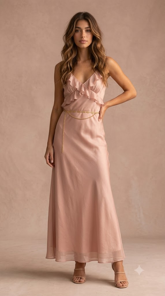 Blush Pink Ruffled Slip Dress